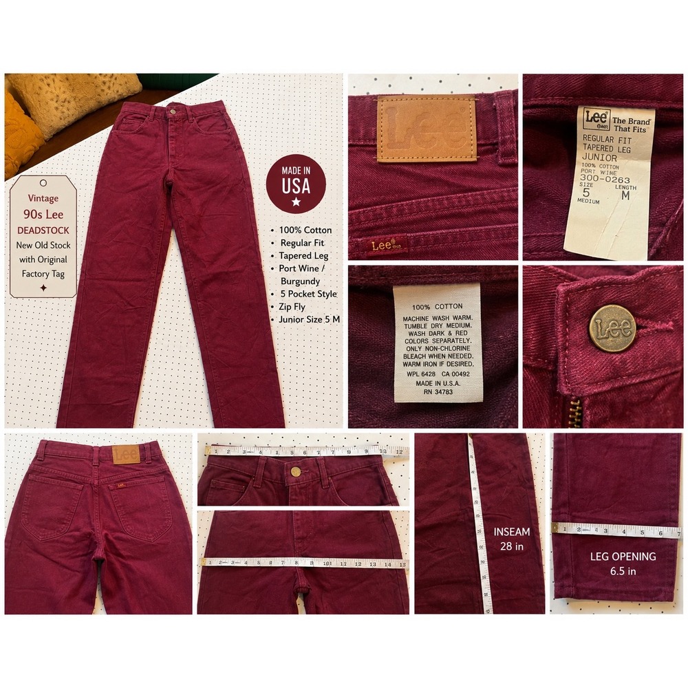 Vintage 90s Lee Port Wine Burgundy Tapered Leg High Waisted Jeans USA Made Sz 5